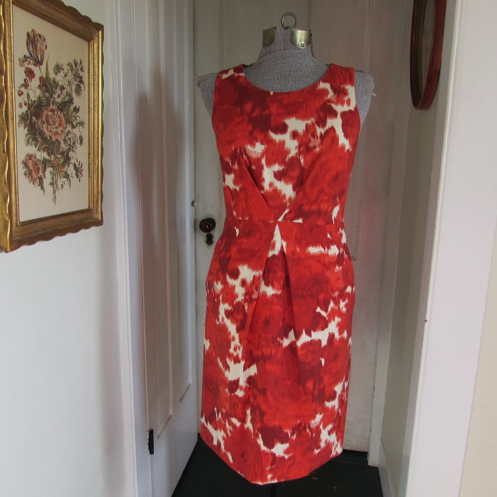 J Crew Cream and Red Patterned Dress